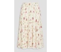 Pleated floral-print georgette midi skirt - White