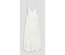 Broderie anglaise organic cotton-blend peplum maxi dress - White