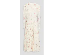 Pleated floral-print chiffon midi dress - White