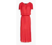 Pleated cupro-blend midi dress - Red