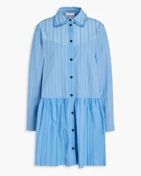 Ganni Striped cotton-poplin mini shirt dress - Blue Blue