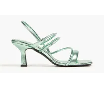 Metallic cracked-leather slingback sandals - Green
