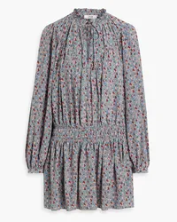 Joie Essex shirred floral-print silk crepe de chine mini dress - Blue Blue