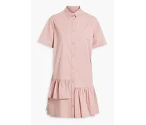 Gathered cotton-blend twill mini shirt dress - Pink