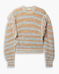 Ulla Johnson Arquette fringed striped cotton-blend sweater - Blue Blue