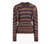 Arquette fringed striped cotton-blend sweater - Blue