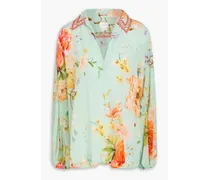 Crystal-embellished floral-print silk crepe de chine blouse - Green