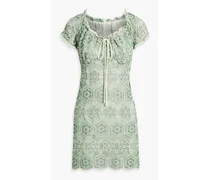 Cotton-blend crocheted lace mini dress - Green