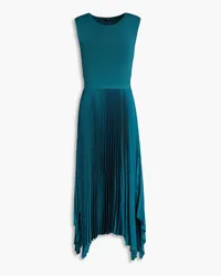 Joseph Dera asymmetric pleated stretch-knit and satin midi dress - Blue Blue