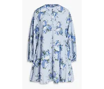 Pleated floral-print crepe mini dress - Blue
