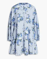 EMILIA WICKSTEAD Pleated floral-print crepe mini dress - Blue Blue