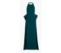 Bow-detailed scuba halterneck gown - Blue