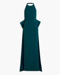 Badgley Mischka Bow-detailed scuba halterneck gown - Blue Blue