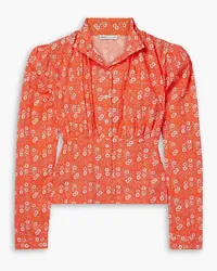 BATSHEVA Laura Ashley Thistle gathered floral-print cotton-poplin blouse - Orange Orange