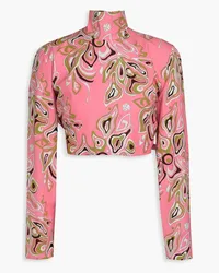 Emilio Pucci Cropped printed cotton-poplin turtleneck top - Pink Pink