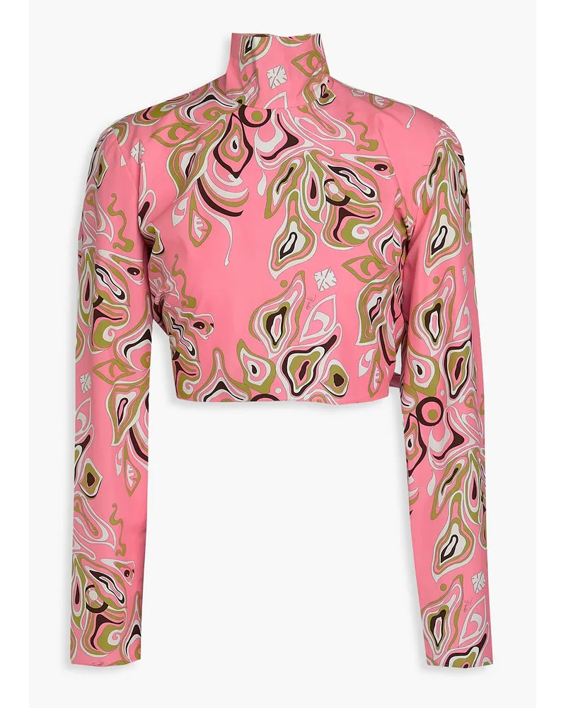 Emilio Pucci Cropped printed cotton-poplin turtleneck top - Pink Pink