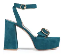 Buckle-detailed suede platform sandals - Blue