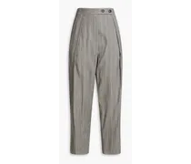 Cropped pinstriped wool and cotton-blend twill tapered pants - Gray