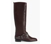 Buckled leather knee boots - Burgundy