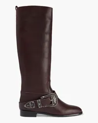 RED Valentino Buckled leather knee boots - Burgundy Burgundy