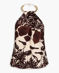 NICHOLAS Oxana printed satin halterneck top - Brown Brown