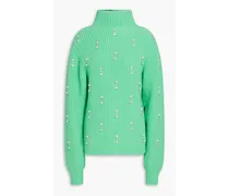 Embellished ribbed wool turtleneck sweater - Green