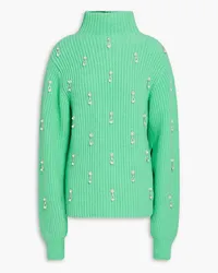 Oscar de la Renta Embellished ribbed wool turtleneck sweater - Green Green