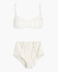 Lisa Marie Fernandez Button-embellished striped seersucker bikini - Neutral Neutral