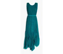 Sarai gathered silk-crepon maxi dress - Blue