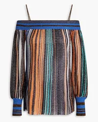 Missoni Cold-shoulder striped crochet-knit top - Black Black