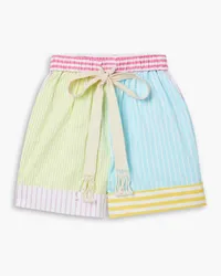 STAUD Aft striped cotton-blend poplin shorts - Blue Blue