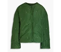 Oversized faux pearl-embellished shell jacket - Green