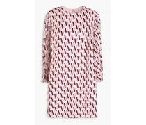 Pleated printed silk-twill mini dress - Pink