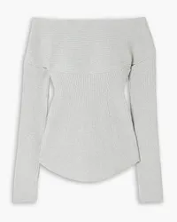 KHAITE Salma off-the-shoulder cutout metallic ribbed-knit top - Metallic Metallic