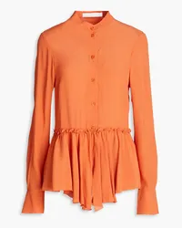 See by Chloé Gathered crepe de chine peplum top - Orange Orange