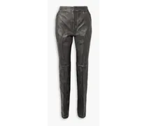 Distressed leather slim-leg pants - Black