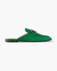 TOD'S Embellished textured-leather slippers - Green Green