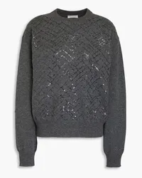 Brunello Cucinelli Sequin-embellished wool, cashmere and silk-blend sweater - Gray Gray