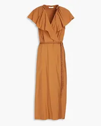 Vince Ruffled woven midi wrap dress - Brown Brown