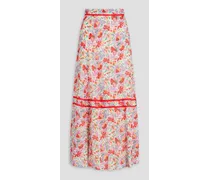 Flared floral-print seersucker maxi skirt - White