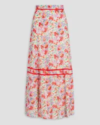 ba&sh Flared floral-print seersucker maxi skirt - White White