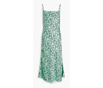 Lia draped zebra-print satin midi slip dress - Green