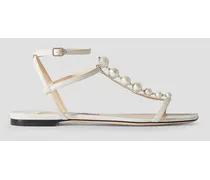 Amari faux pearl-embellished leather sandals - White