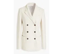Double-breasted embellished stretch-cotton jersey blazer - White