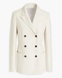 Brunello Cucinelli Double-breasted embellished stretch-cotton jersey blazer - White White