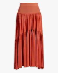 A.L.C. Lennon gathered knit-paneled jersey midi skirt - Brown Brown