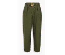 Belted cotton-canvas tapered pants - Green