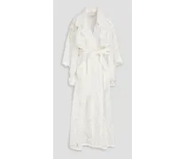 Double-breasted corded lace cotton-blend trench coat - White