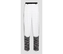Metallic crochet-knit straigjht-leg pants - White