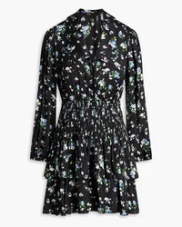 Maje Cutout floral-print satin mini shirt dress - Black Black